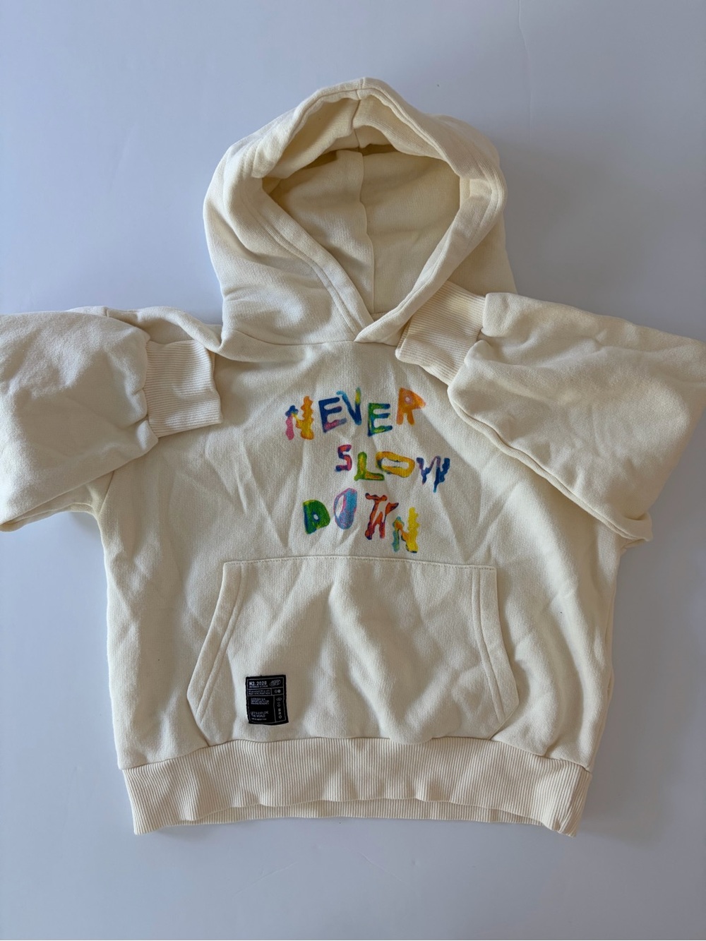 Zara Kids Cream Unisex Never Slow Down Hoodie Sweatshirt Size 6-7